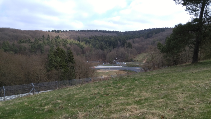 Overlooking the hills and racetrack.
